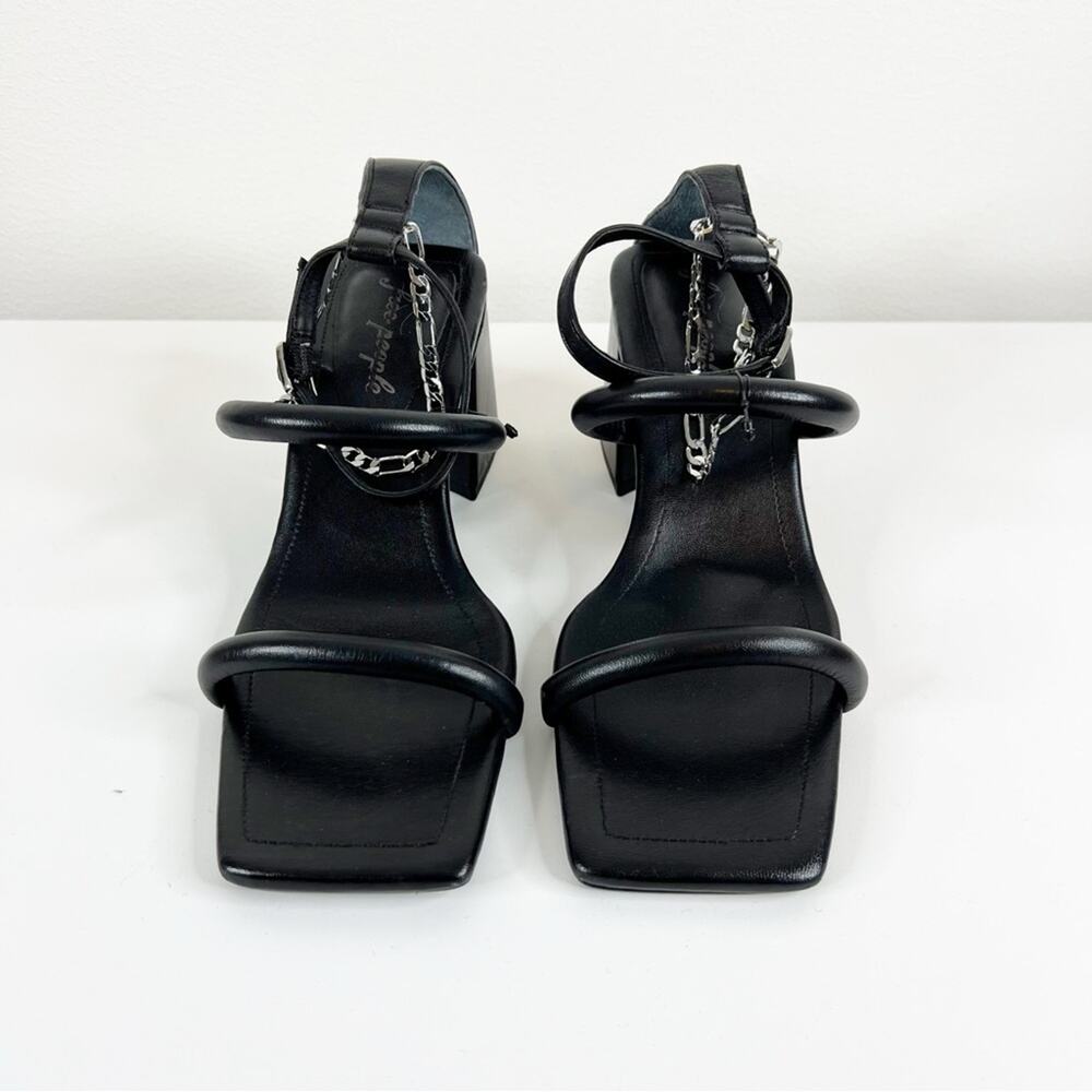 NWT Free People Parker Leather‎ Chain Detail Heeled Sandal 11 Black - Picture 2 of 9